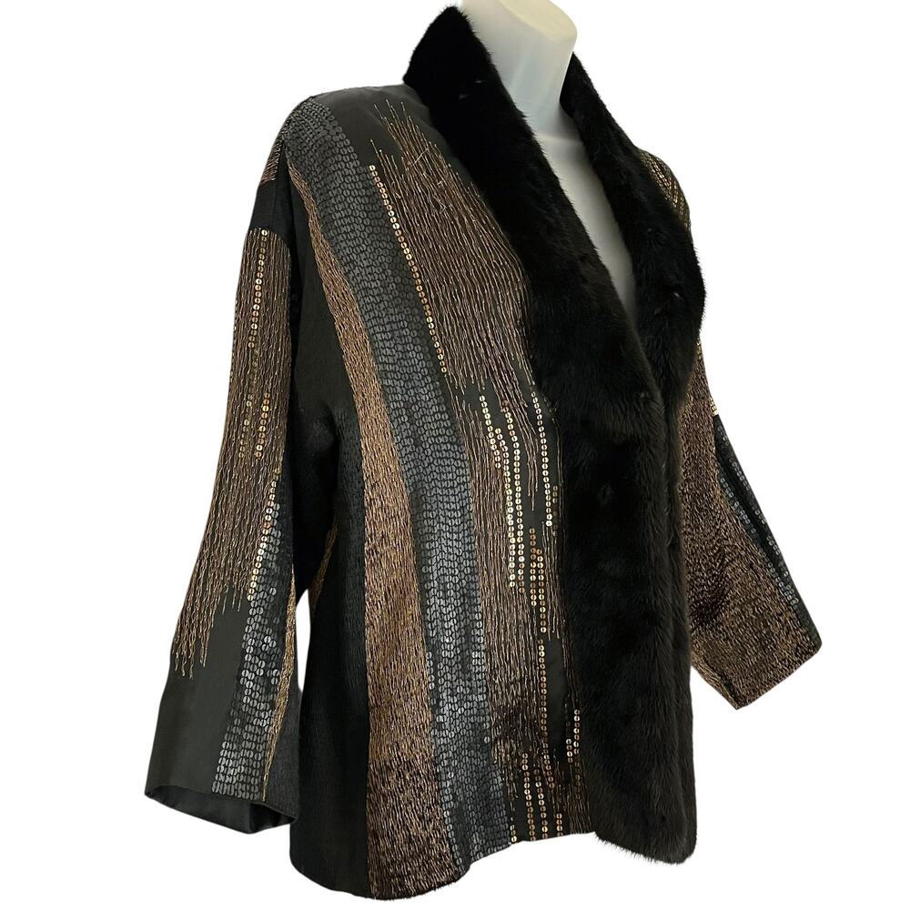 Etro Milano Vintage Runway Real Mink Fur Sequin Embroidered Silk Jacket Sz 46/L - Picture 14 of 16